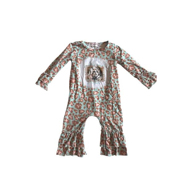 Leopard Print Dolly Parton Ruffle Jumpsuit 12-18mo - Picture 1 of 4